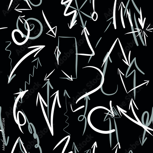 Seamless pattern of various vector icons with hand-drawn arrows. Arrow design sketch for Wallpaper, textiles, covers and other finishing materials.