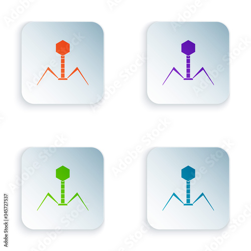 Color Bacteria bacteriophage icon isolated on white background. Bacterial infection sign. Microscopic germ cause diseases concept. Set colorful icons in square buttons. Vector Illustration