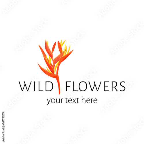 Vector logo with heliconia. Simple sign for flower shop, organic shop, restaurant.