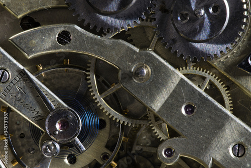 Old Clock Watch Mechanism with gears - close-up