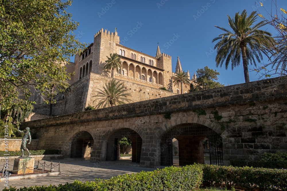 the picturesque surroundings of the island of Mallorca in Spain. Island scenery, view of historic buildings, seascape panorama Majorca Spain, beautiful coast , Mediterranean Sea, Balearic Islands.