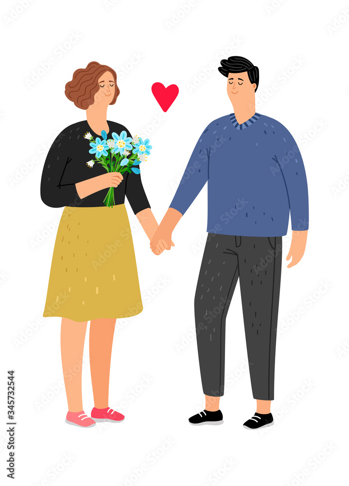 Teenager in love. First sympathy, guy and girl on date. Students in love, friendship or relationship vector illustration Teenager in love. First sympathy, guy and girl on date. Students in love, friendship or relationship vector illustration
