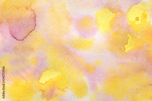Abstract light color watercolor background. Hand drawn pink, yellow gradient painting.