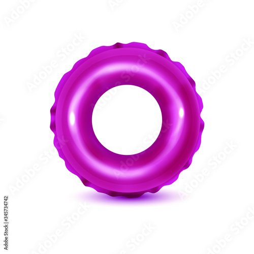 Set of swim rings on white background. Inflatable rubber toy for water and beach or trip safety. Life saving floating lifebuoy for beach or ship, rescue belt for saving people. Vector illustration. 