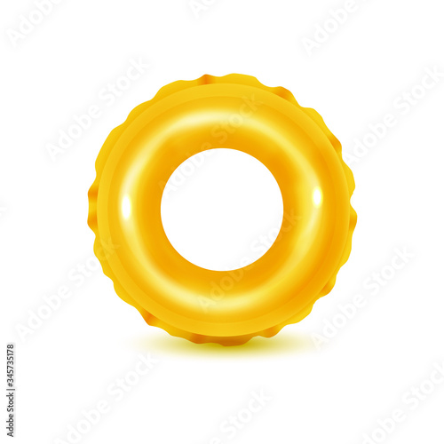 Set of swim rings on white background. Inflatable rubber toy for  water and beach or trip safety.
Life saving floating lifebuoy for beach or ship, rescue belt for saving people. Vector illustration. 
