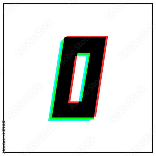 Number0, zero vector desing logo.Dynamic, split-color, shadow of  number red, green, blue in black frame on white background.For social media,design elements, anniversary celebration greetin photo