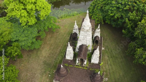 Aerial  Beautiful Temple Bangkok ,  Topview Buddha In Ancient city Thailand -  Wonder of thailand  photo