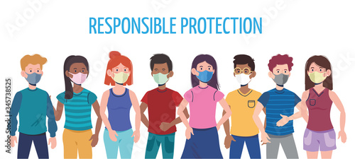 girls and boys with mask and responsible protection