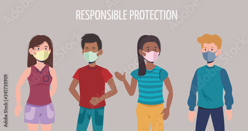boys and girls with mask and responsible protection