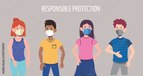 boys and girls with masks and distancing protection