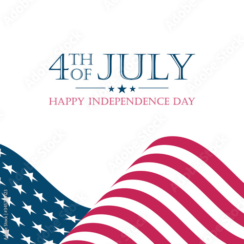 USA Independence Day, fourth of july greeting card with waving national United States flag. Vector illustration.