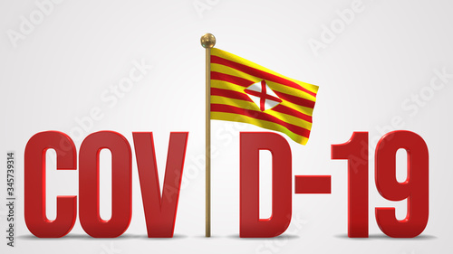 Barcelona realistic 3D flag and Covid-19 illustration.