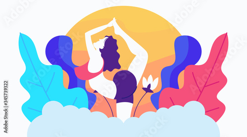 International yoga day flat illustration vector. Illustration of woman yoga