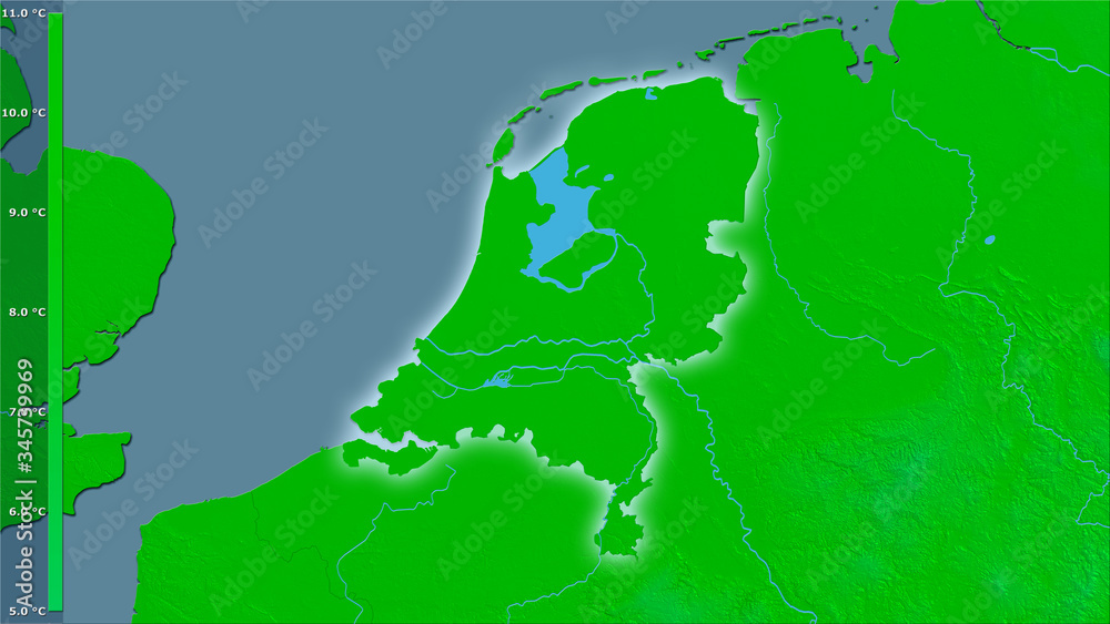 Netherlands, annual temperature - light glow
