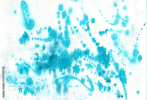 Abstract background, hand-painted texture, watercolor, splashes, drops of paint, paint strokes. Frosty pattern. Art frost. Design for backgrounds, wallpapers, covers and packaging.