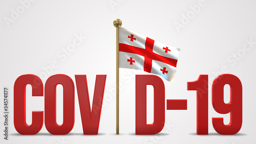 Georgia realistic 3D flag and Covid-19 illustration.