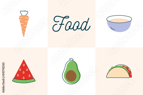 Food flat style icon set vector design