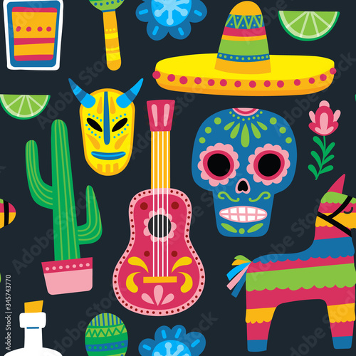 Seamless Vector Pattern with Mexican symbols. Stylish Background pattern for web and graphic design © Katie