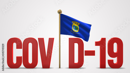 Valparaiso realistic 3D flag and Covid-19 illustration. © Birgit