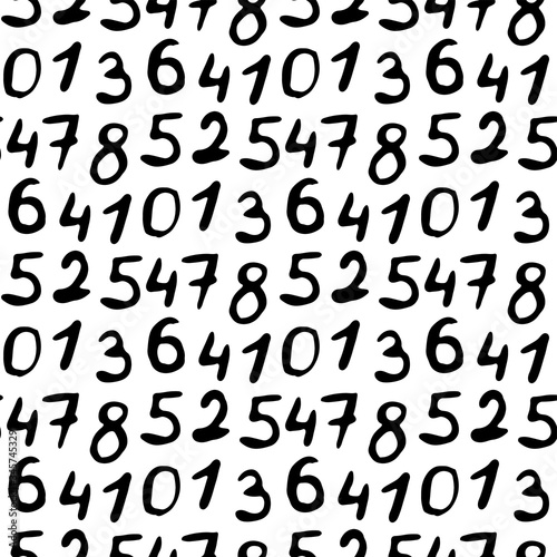 Black outline numbers isolated on white background. Seamless pattern. Hand drawn vector graphic illustration. Texture.