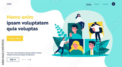 Recruiters analyzing job candidates. HR professionals changing employees pictures. Vector illustration for recruiting agency, business, human resource concept
