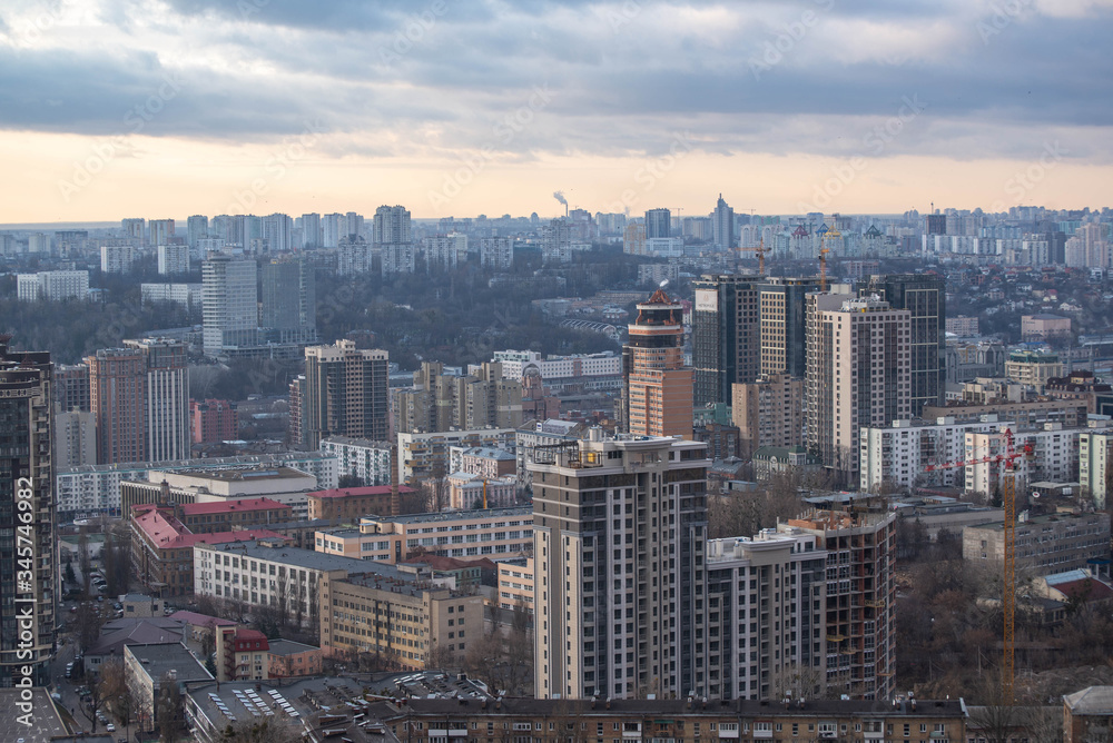 View of industrial park zone, dull Kiev city view, industry district in Kiev (Kyiv), Ukraine
