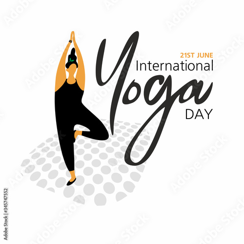21 june- yoga day. Vector illustration,poster,flyer or banner of international yoga day. Women silhouettes set. Text