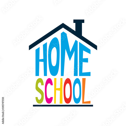 Logo of homeschool. Letters under the roof. Homeschooling education. Vector illustration on isolated background