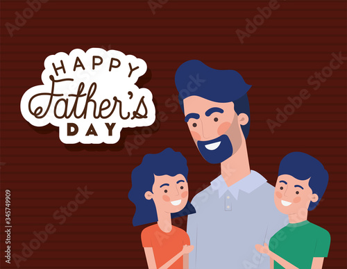 Happy fathers day man son and daughter cartoon vector design