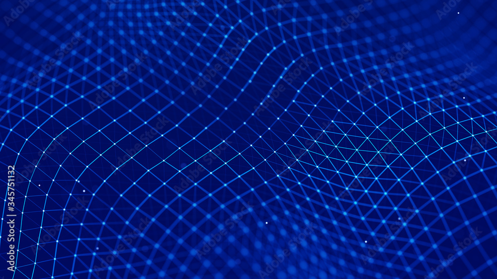Abstract dynamic wave of points and lines. Perspective grid. Big data. Network of particles. Digital background. 3d rendering. Abstract dynamic wave of points and lines. Perspective grid. Big data. Network of particles. Digital background. 3d rendering.
