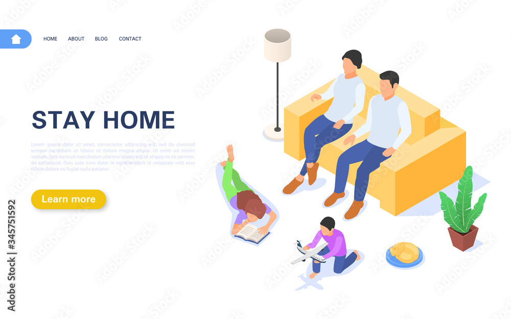 Banner concept stay home. The family is at home in self-isolation or quarantine. Compliance with recommendations to prevent the spread of coronavirus. Banner concept stay home. The family is at home in self-isolation or quarantine. Compliance with recommendations to prevent the spread of coronavirus.