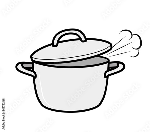 pan flat design. steam comes from the pan. cooking food. vector illustration.