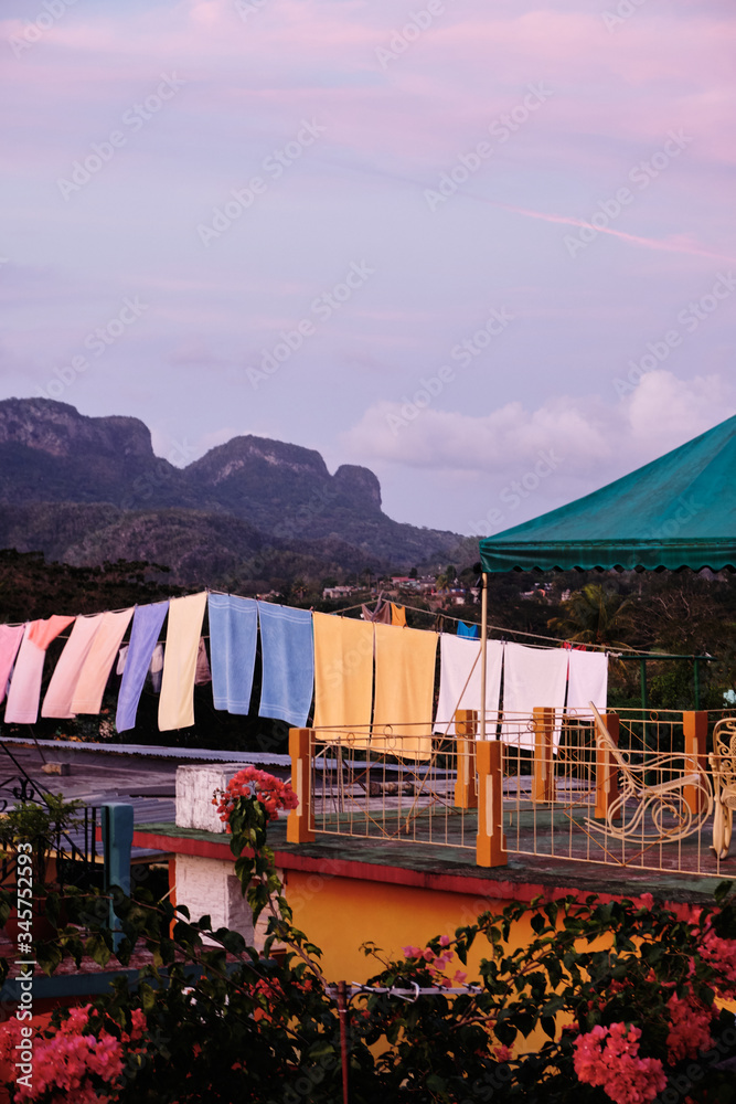 Towels hanging on drying line