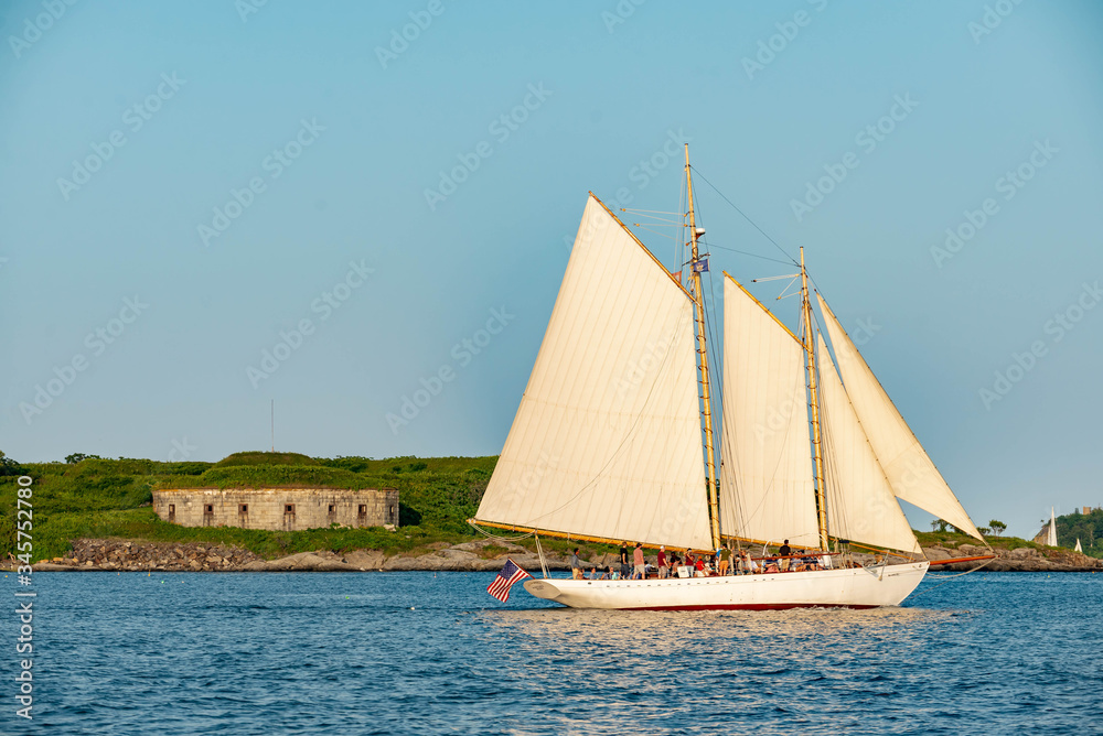 Historical sail boat used by tourist for sailing tour in the bay of Portland, Maine Historical sail boat used by tourist for sailing tour in the bay of Portland, Maine