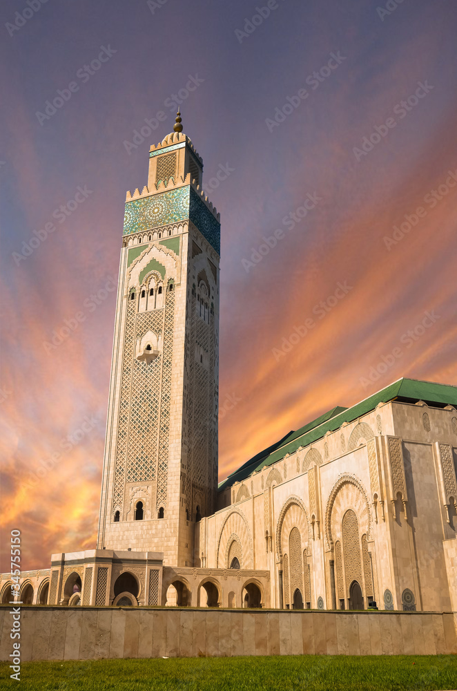 Hassan II Mosque in Casablanca.   The largest mosque in Morocco.