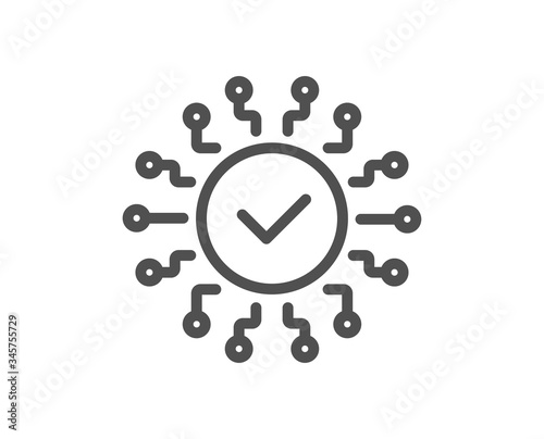 Security network line icon. Cyber defence sign. Artificial intelligence symbol. Quality design element. Editable stroke. Linear style security network icon. Vector