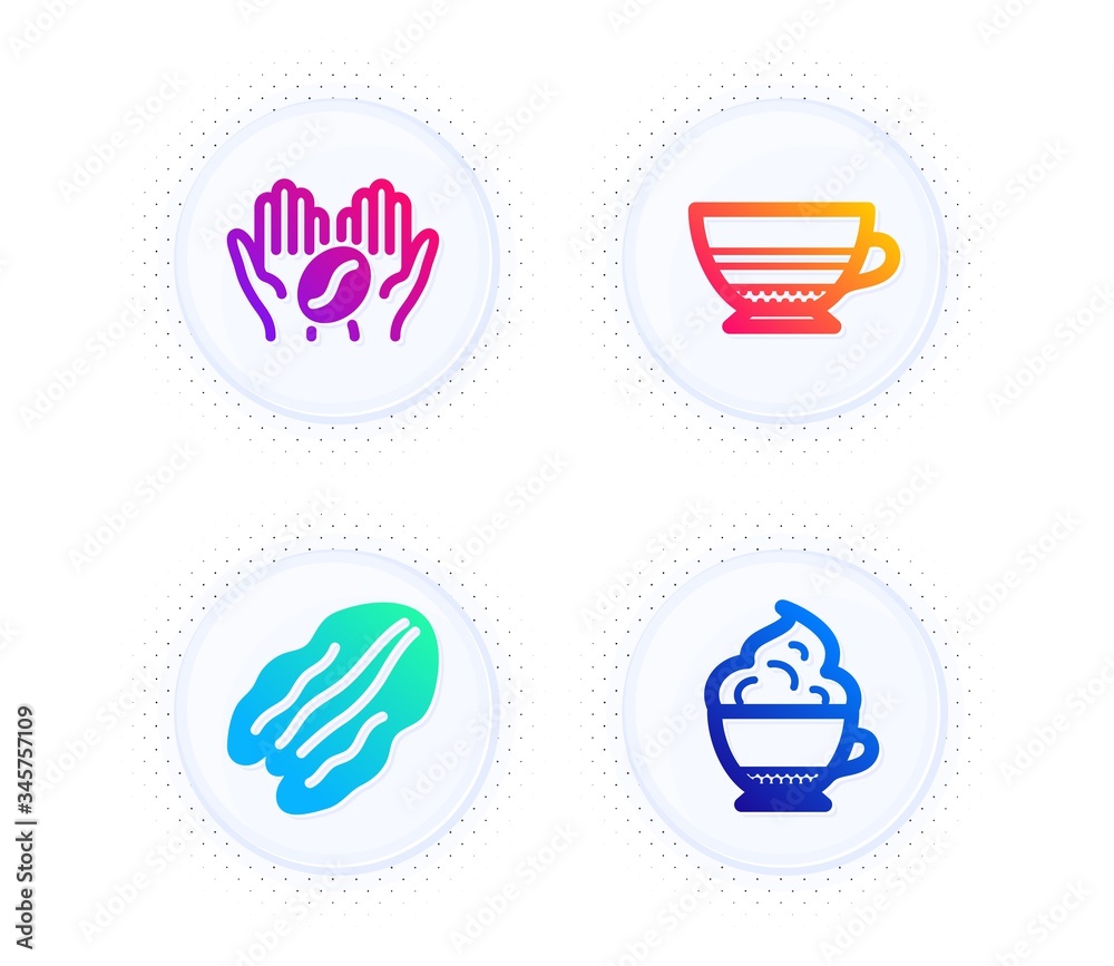 Pecan nut, Coffee and Mocha icons simple set. Button with halftone dots. Cappuccino cream sign. Vegetarian food, Roasted bean, Coffee cup. Food and drink set. Gradient flat pecan nut icon. Vector Pecan nut, Coffee and Mocha icons simple set. Button with halftone dots. Cappuccino cream sign. Vegetarian food, Roasted bean, Coffee cup. Food and drink set. Gradient flat pecan nut icon. Vector