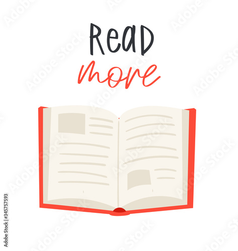 Cartoon hand drawn vector Illustration of books with calligraphy text. Lettering  quotes and drawing object for read lovers isolated on white background. Reading motivation for design, cards, posters