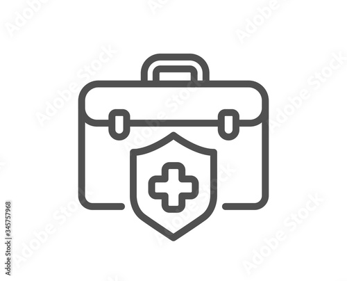 Medical insurance line icon. Health coverage sign. Protection policy symbol. Quality design element. Editable stroke. Linear style medical insurance icon. Vector