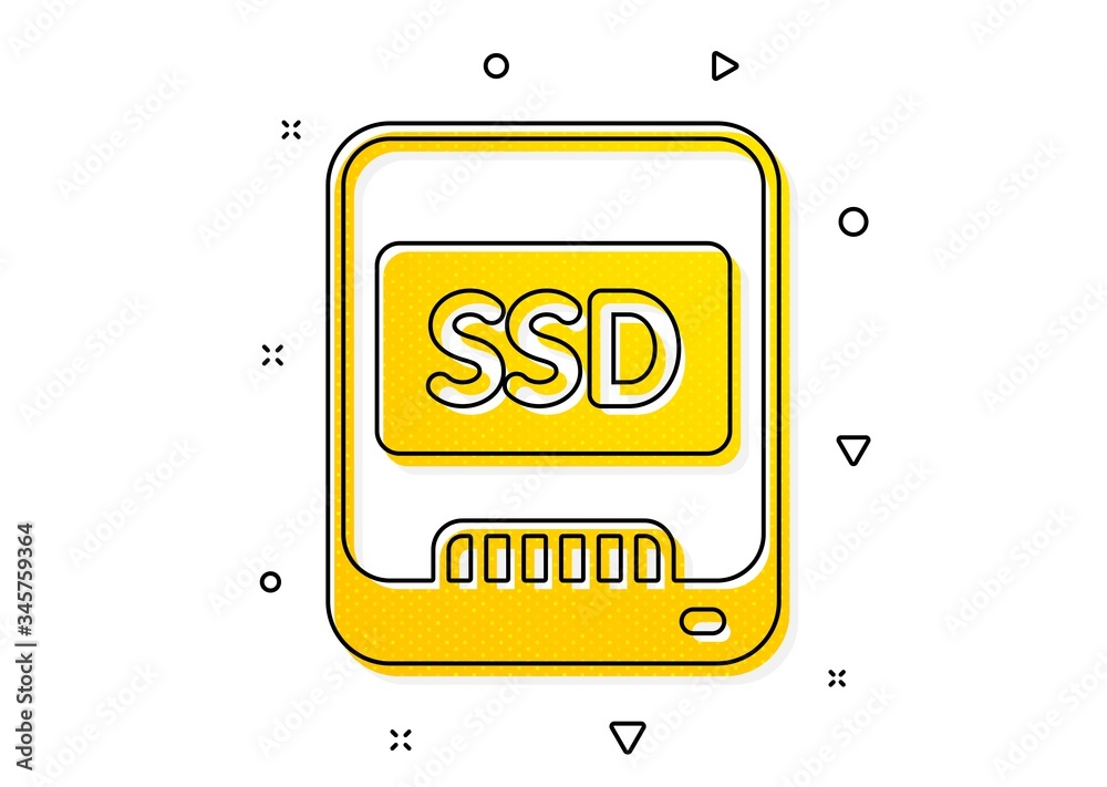 Computer memory component sign. Ssd icon. Data storage symbol. Yellow circles pattern. Classic ssd icon. Geometric elements. Vector Computer memory component sign. Ssd icon. Data storage symbol. Yellow circles pattern. Classic ssd icon. Geometric elements. Vector