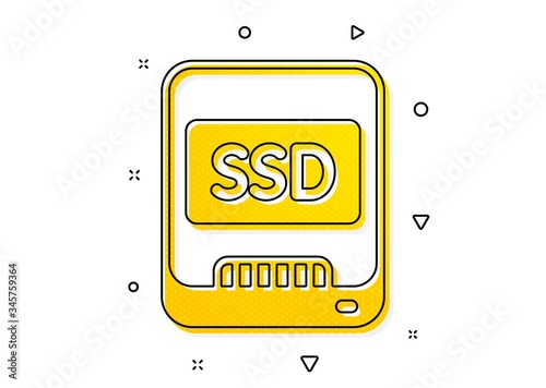 Computer memory component sign. Ssd icon. Data storage symbol. Yellow circles pattern. Classic ssd icon. Geometric elements. Vector