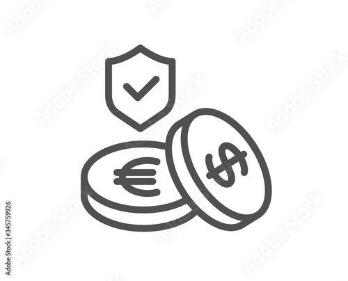 Savings insurance line icon. Risk coverage sign. Money protection symbol. Quality design element. Editable stroke. Linear style savings insurance icon. Vector