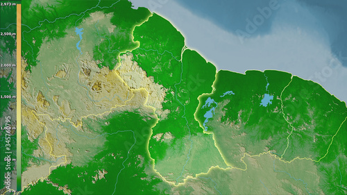Φωτογραφία Guyana, topographic physical - light glow