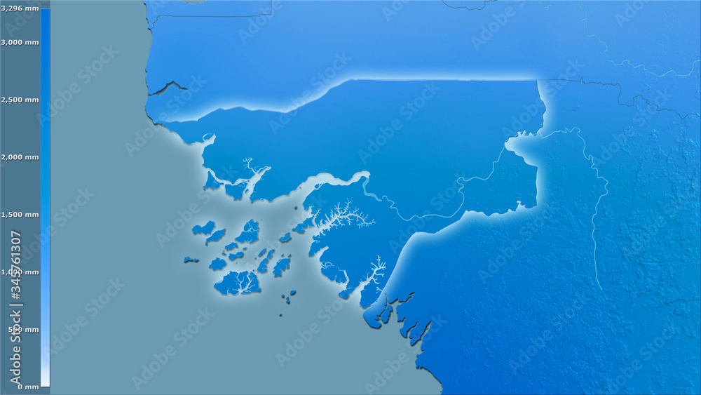 Fototapeta premium Guinea-Bissau, annual precipitation - light glow