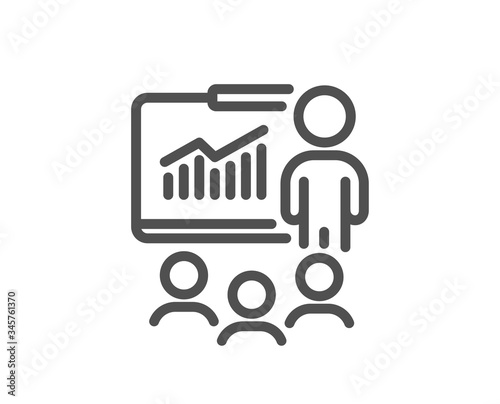 Presentation line icon. Business meeting sign. Conference symbol. Quality design element. Editable stroke. Linear style presentation icon. Vector