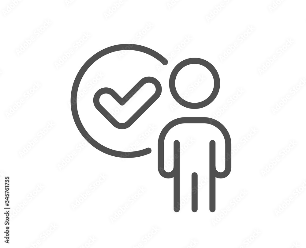 Verification person line icon. Accepted man sign. Approved symbol. Quality design element. Editable stroke. Linear style verification person icon. Vector Verification person line icon. Accepted man sign. Approved symbol. Quality design element. Editable stroke. Linear style verification person icon. Vector