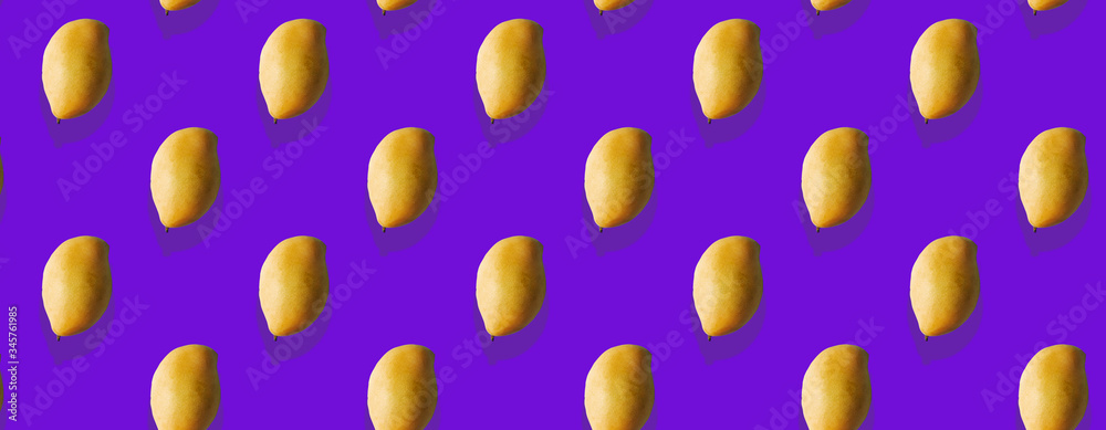 Seamless Pattern made with mango fruit on purple background.