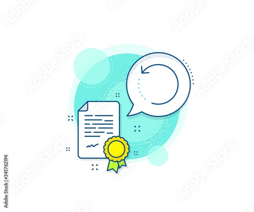 Backup data sign. Certification complex icon. Recovery info line icon. Restore information symbol. Certificate or diploma document. Recovery data sign. Vector