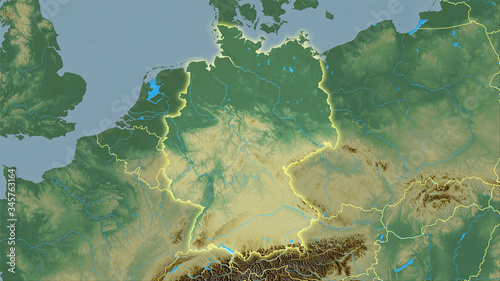 Germany  topographic relief - light glow