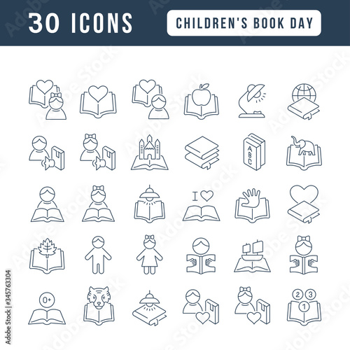 Vector Line Icons of Childrens Book Day
